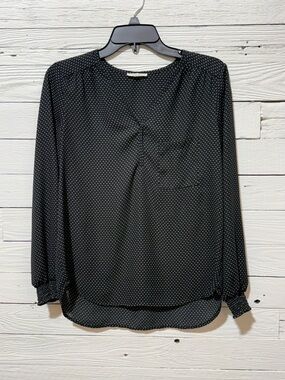 Pleione Black Microdot Long-Sleeve Blouse